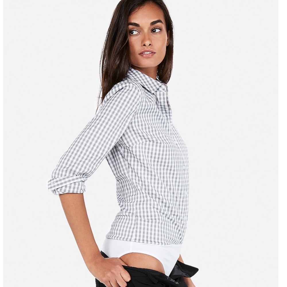 NWT Fitted Plaid Essential Shirt Bodysuit